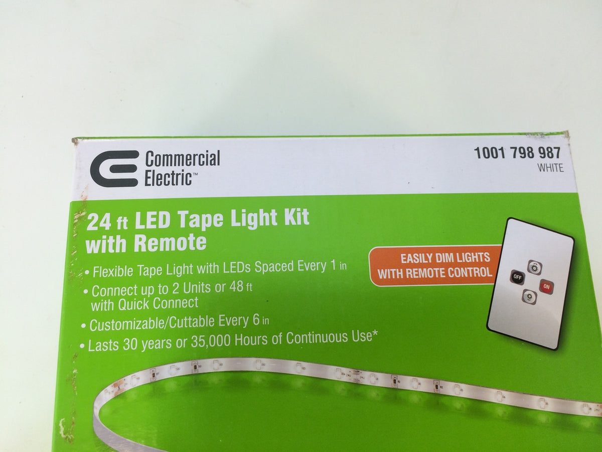 Commercial Electric DC9521WH A 24ft. LED Warm White Tape Light Kit