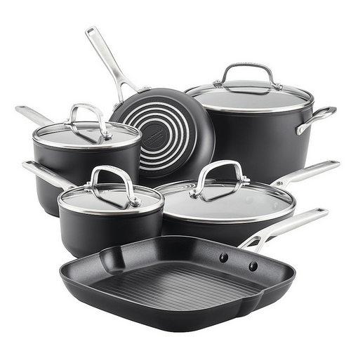 KitchenAid Hard-Anodized Induction Nonstick Cookware Set, 10-Piece, Matte Black