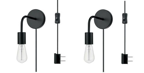 (2-PK) Globe Holden 1-Light Matte Black Plug-In/Hardwire Wall Sconce 6 ft 51787