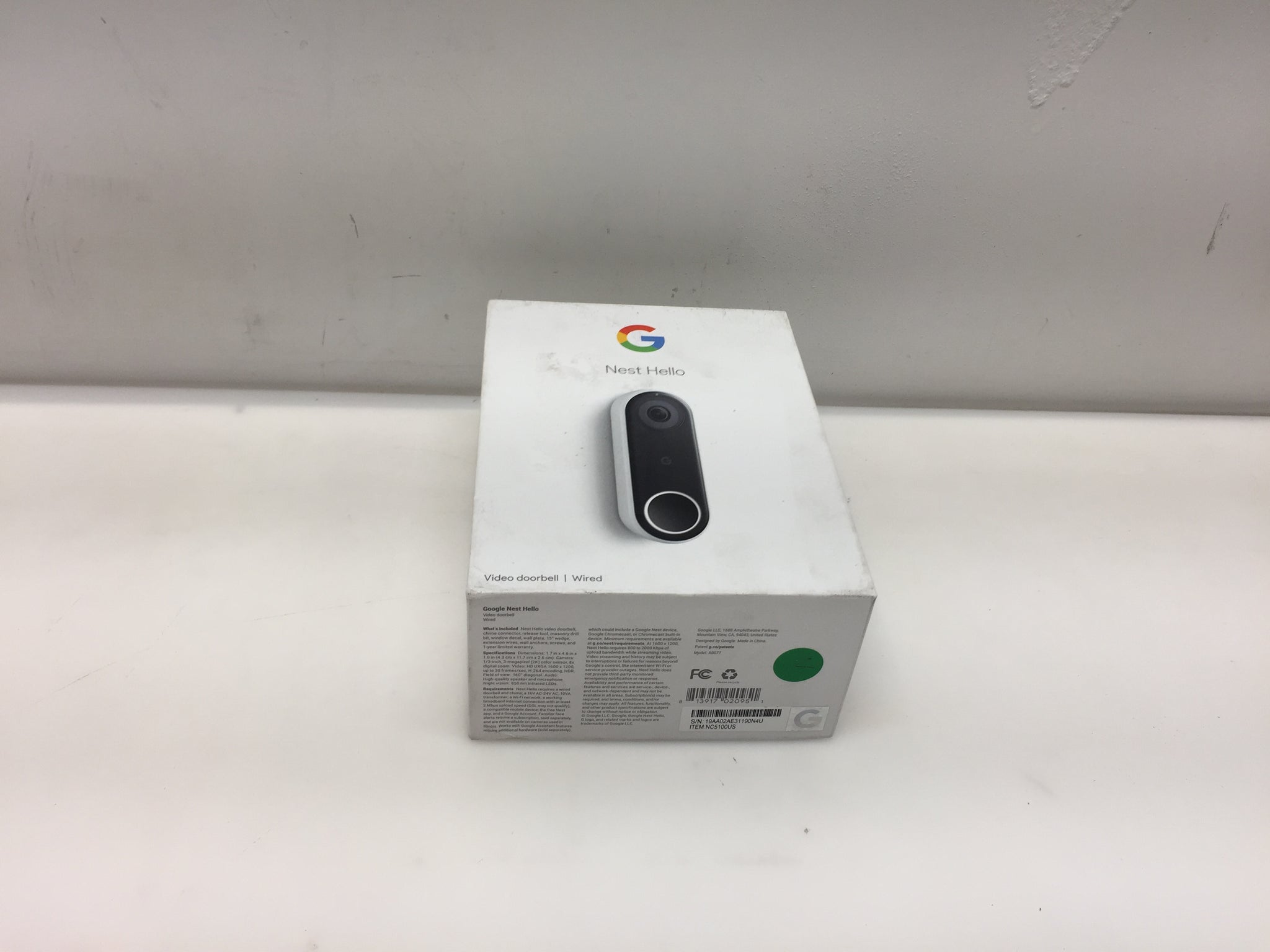 Google Nest Hello Smart Wi-Fi Video Doorbell NC5100US W- Home