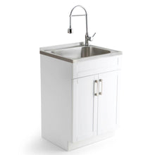 Load image into Gallery viewer, Simpli Home Hennessy 23.6 in. Stainless Laundry Sink Wood Cabinet AXCLDYSS-24
