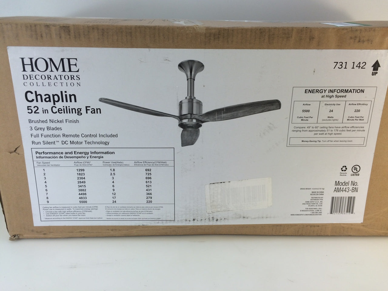 Chaplin 52 in. shops Indoor Brushed Nickel Ceiling Fan with Remote