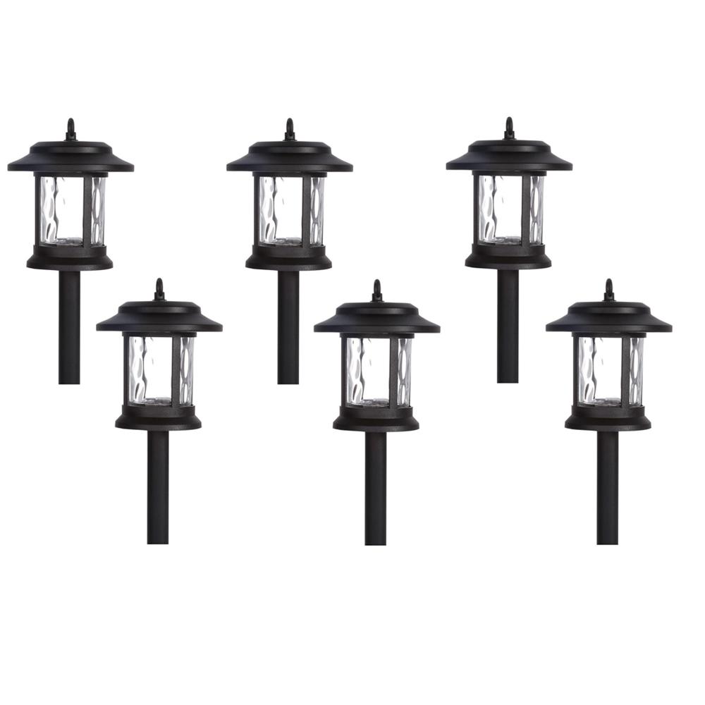 6-PK Hampton Bay Solar LED Lantern Landscape Path Light Hammered Water Glass Len