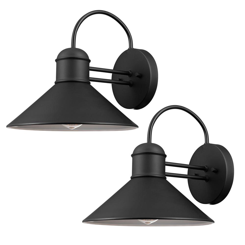 (2-PK) Globe Electric Sebastien 1-Light Black Outdoor Wall Lantern Sconce 44165