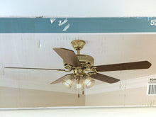 Load image into Gallery viewer, Hampton Bay HL52QV-P-3LC14 Landmark Plus 52&quot; Polished Brass Ceiling Fan 525930
