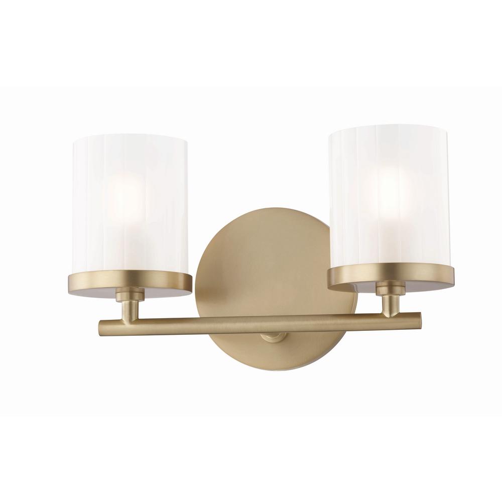 Mitzi Ryan 2-Light Aged Brass Bath Light w Clear Frosted Glass Shade H239302-AGB